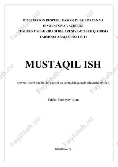 ishchi kuchini ko'payishi va kamayishiga tasir qiluvuchi omillar — DOCX