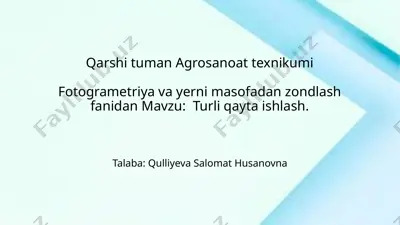 agrosanoat tekhnika mavzusidagi fotogrammetriya va yerni masofadan zondlash fanidan — PPTX