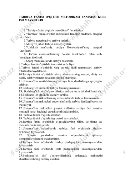 tarbiya fanini o‘qitish metodikasi fanining kurs ish mavzulari — DOCX