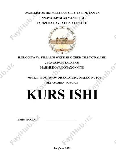 "o'tkir hoshimov qissalarida dialog nutqi" — DOCX