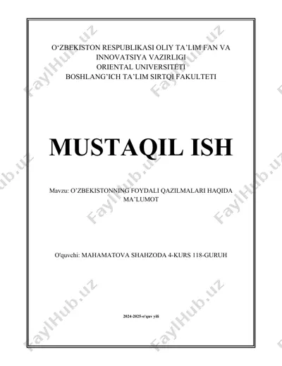 o'zbekistonning foydali qazilmalari — DOCX
