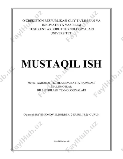 axborot tizimlarida katta hajmdagi ma'lumotlar bilan ishlash texnologiyalari — DOCX