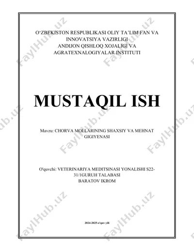 chorva mollarining shaxsiy va mehnat gigiyenasi — DOCX