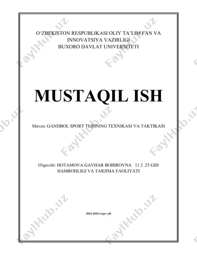 gandbol sport turining texnikasi va taktikasi — DOCX