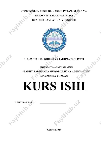 "badiiy tarjimada muqobillik va adekvatlik" — DOCX