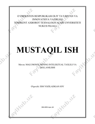 ma'lumotlarning intellektual tahlili va qollanilishi — DOCX