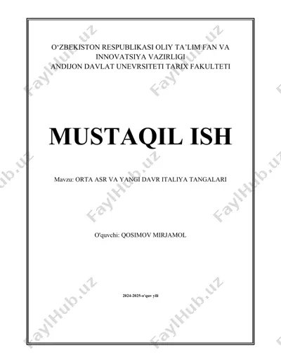 mustaqil ish - orta asr va yangi davr italiya tangalari — DOCX