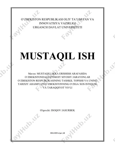 o‘zbekistonning mustaqillik jarayoni — DOCX