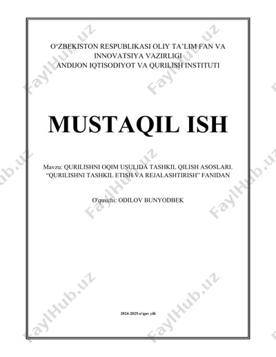 qurilishni oqim usulida tashkil qilish asoslari — DOCX