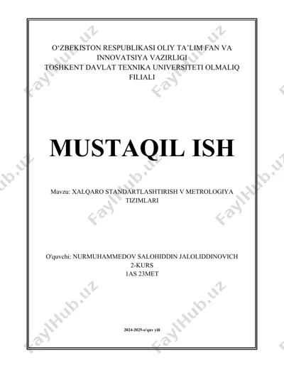 xalqaro standartlashtirish va metrologiya tizimlari — DOCX