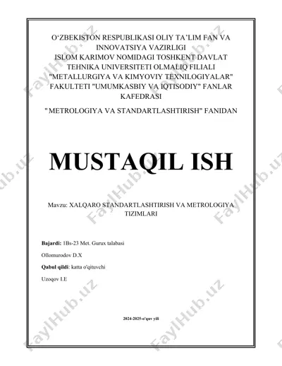 xalqaro standartlashtirish va metrologiya tizimlari — DOCX
