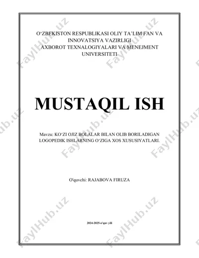 logopedik ishlar ko‘zi ojiz bolalar uchun — DOCX