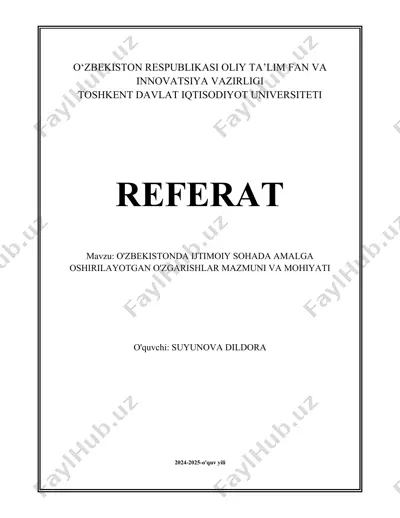 o'zbekistonda ijtimoiy sohada amalga oshirilayotgan o'zgarishlar — DOCX