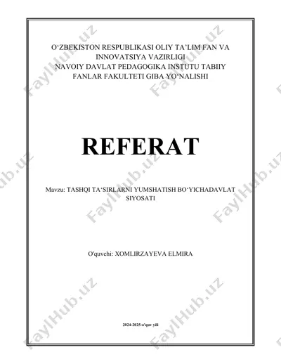 tashqi ta'sirlarni yumshatish bo'yicha davlat siyosati referati — DOCX