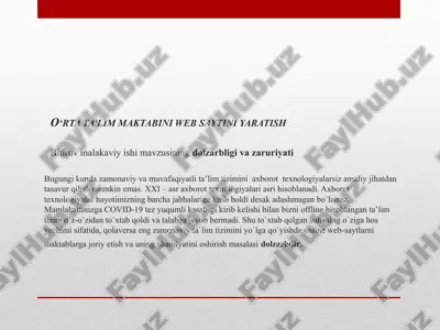 o‘rta ta’lim maktabini web saytini yaratish — PPTX