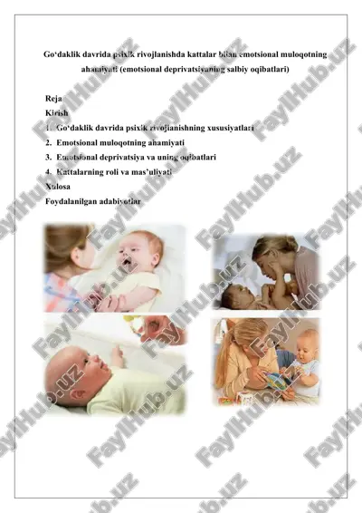 go‘daklik davrida psixik rivojlanishda kattalar bilan emotsional muloqotning ahamiyati — DOCX