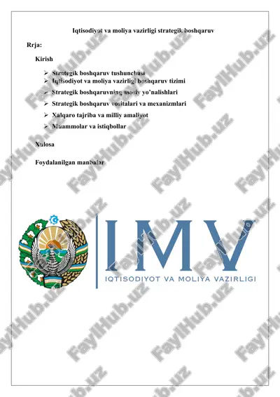 iqtisodiyot va moliya vazirligi strategik boshqaruv tizimi — DOCX