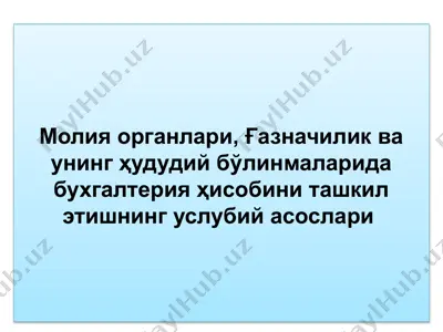 молия органлари, ғазначилик ва унинг ҳудудий бўлинмаларида бухгалтерия ҳисобини ташкил этишнинг услубий асослари  — PPTX