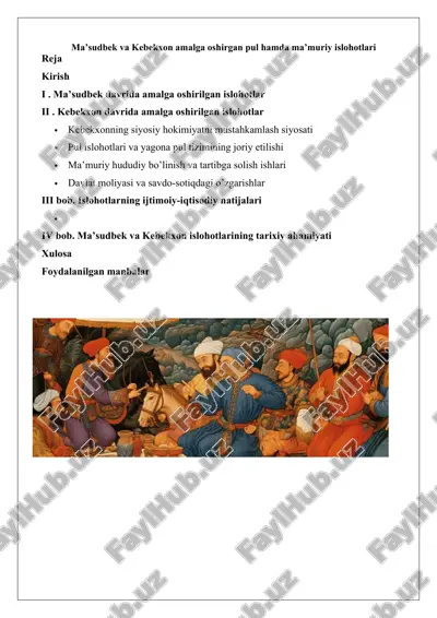 ma’sudbek va kebekxon amalga oshirgan pul hamda ma’muriy islohotlari 25 — DOCX