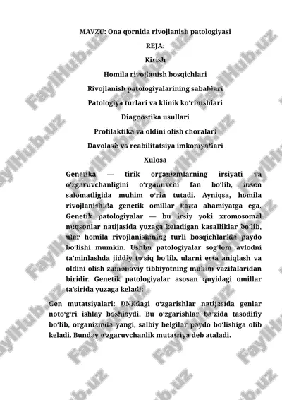 ona qornida homila rivojlanish patologiyasi — DOCX