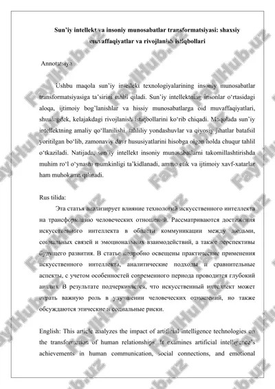 sun’iy intellekt va insoniy munosabatlar transformatsiyasi shaxsiy muvaffaqiyatlar va rivojlanish istiqbollari — DOCX
