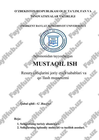 resurs soliqlarini joriy etish sabablari va qo`llash mexanizmi — DOCX