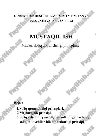 soliq qonunchiligi prinsiplari — DOCX