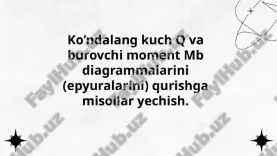 ko’ndalang kuch va burovchi moment diagrammalari(epyuralar) — PPTX