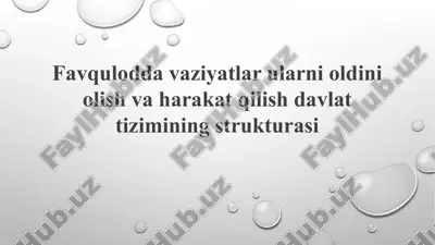 favqulodda vaziyatlar ularni oldini olish va harakat qilish davlat tizimining strukturasi — PPTX