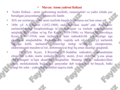 atom yadrosi fizikasi — PPT