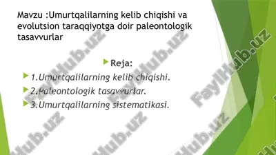 umurtqalilarning kelib chiqishi va evolutsion taraqqiyotga doir paleontologik tasavvurlar — PPTX