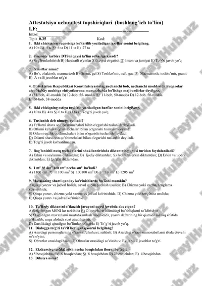 attestatsiya uchun test topshiriqlari — DOC