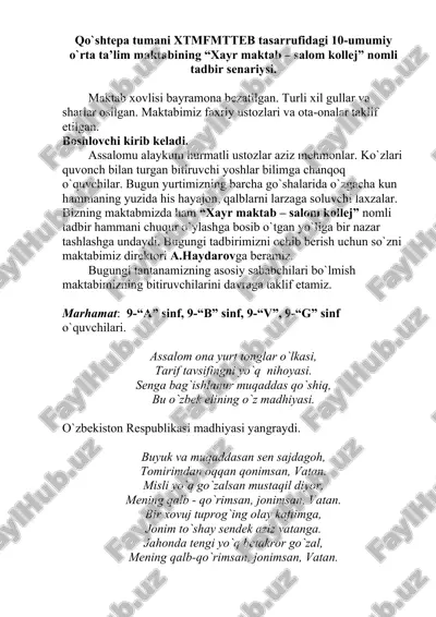 xayr maktab - salom kollej tadbiri — DOC