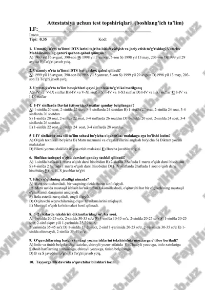 attestatsiya uchun test topshiriqlari — DOC