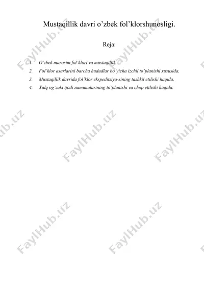 mustaqillik davri o’zbek fol’klorshunosligi — DOCX