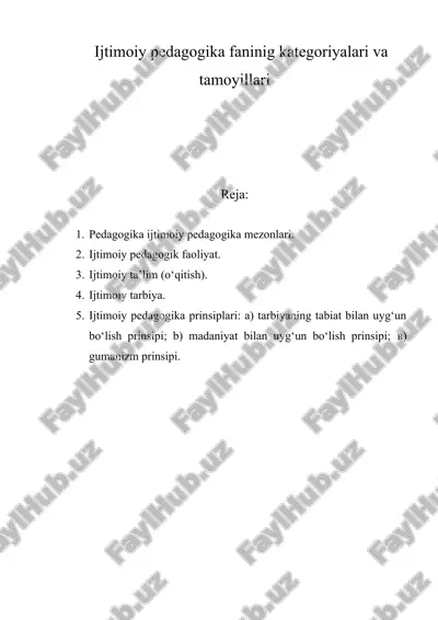ijtimoiy pedagogika faninig kategoriyalari va tamoyillari — DOC