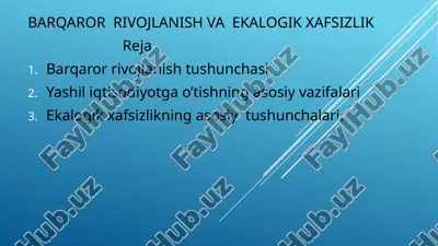 barqaror rivojlanish va ekologik xafsizlik — PPTX