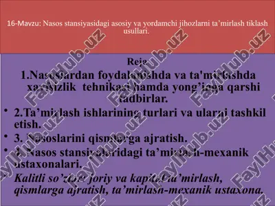 nasoslar tamlamasini ta'mirlash usullari — PPTX