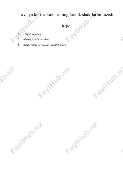 tavsiya ko‘rsatkichlarining kichik shakllarini tuzish — DOCX