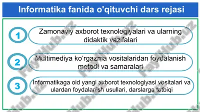 informatika fanida o'qituvchi dars rejasi — PPTX