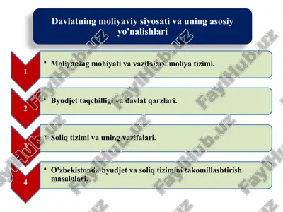 davlatning moliyaviy siyosati va uning asosiy yo'nalishlari — PPTX