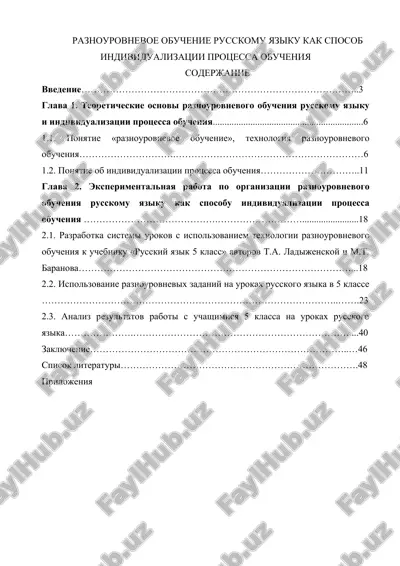 raznourovnevoe obuchenie russkomu yaziku kak sposob individualizatsii protsessa obucheniya — DOC
