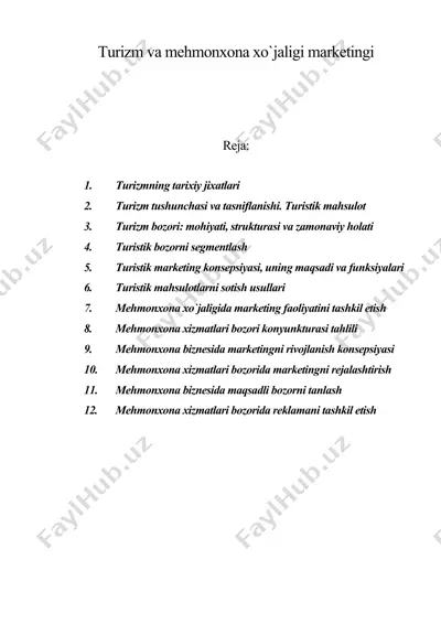 turizm va mehmonxona xo`jaligi marketingi — DOC
