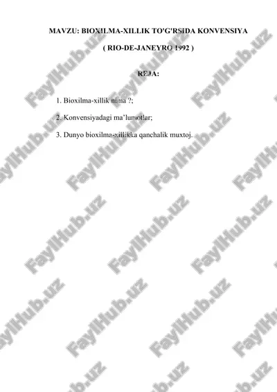 bioxilma-xillik to'g'risida konvensiya (rio-de-janeyro 1992) — DOCX