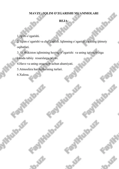 iqlim o'zgarishi muammolari — DOCX