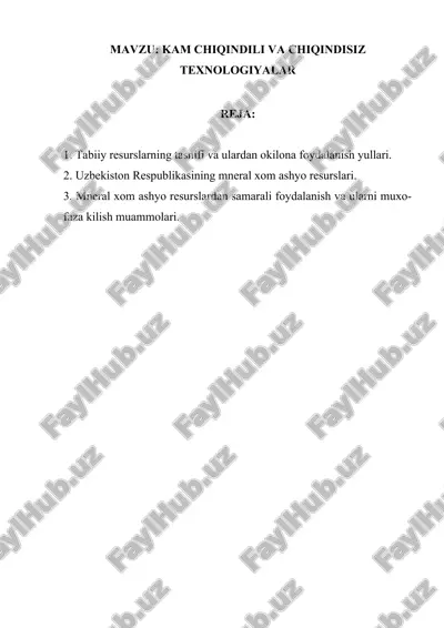 tabiiy resurslarning tasnifi va ulardan foydalanish yullari — DOCX