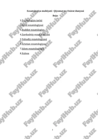 esxatologiya mohiyati: qiyomat va oxirat dunyosi — DOCX