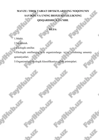 ekologik moslanish tushunchasi — DOCX