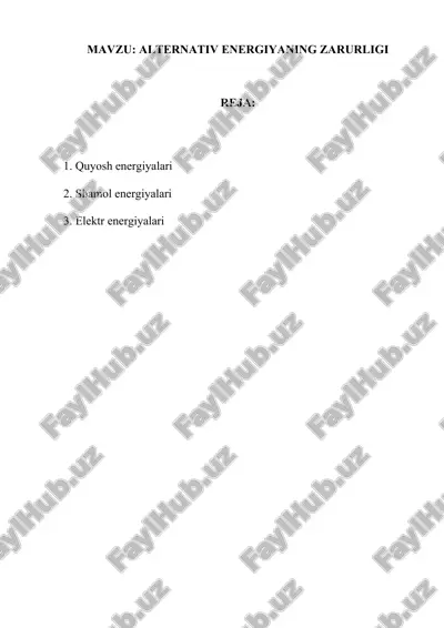 alternativ energiyaning zarurligi — DOCX