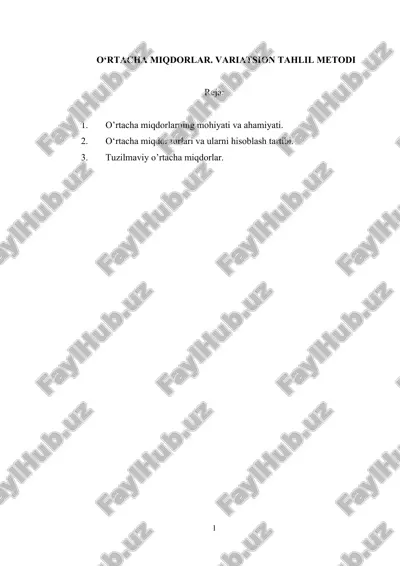 o‘rtacha miqdorlar. variatsion tahlil metodi — DOCX